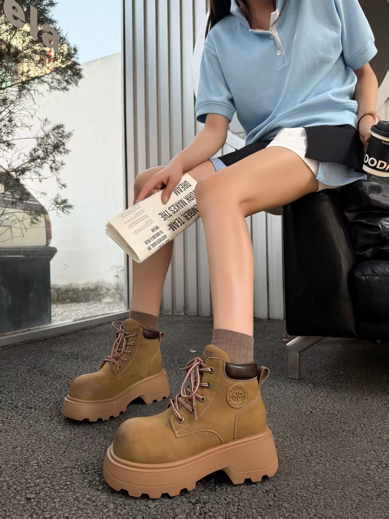 <玛莎玛索>秋季新款208-285磨砂皮厚底马丁靴圆头时尚百搭机车靴*