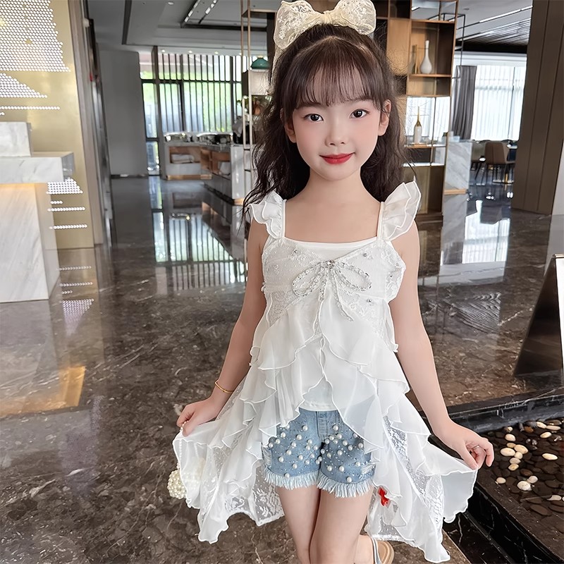 洋气韩版薄款夏装度假宝宝潮款儿童套装休闲夏季纯色女童中大童韩