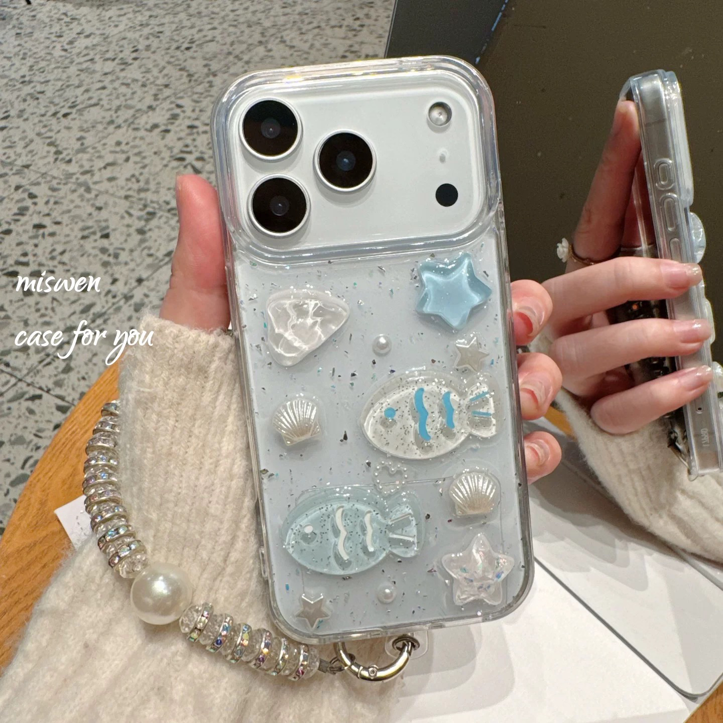 滴胶海洋贝壳小鱼薄荷适用苹果17ProMax16手机壳iPhone15/14/13/