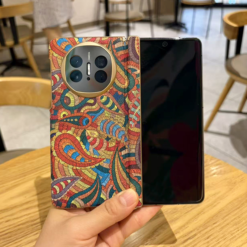 适用华为MateX5手机壳新款电镀时尚腰果花x6双中轴保护壳全包防摔