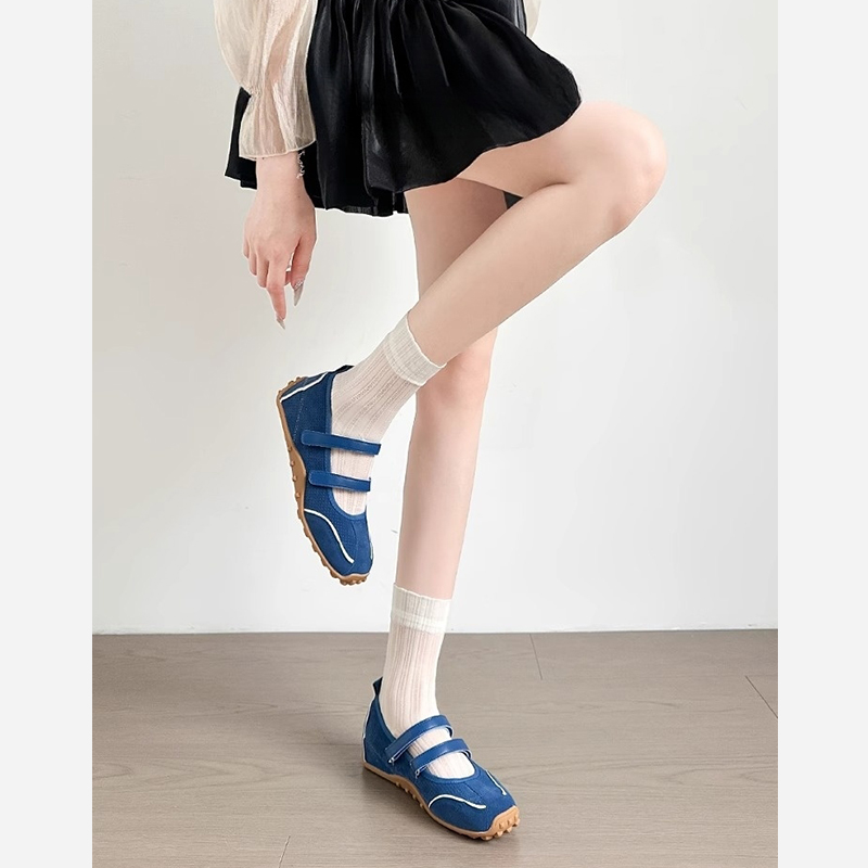 内增高蓝色运动玛丽珍鞋2025新款复古浅口芭蕾德训鞋休闲阿甘鞋