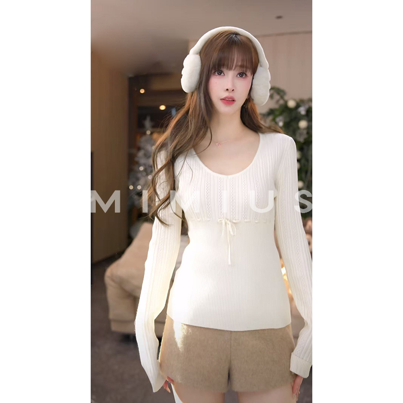 【mimius】P 纯欲风蝴蝶结抽绳显瘦内搭打底衫 WG11105