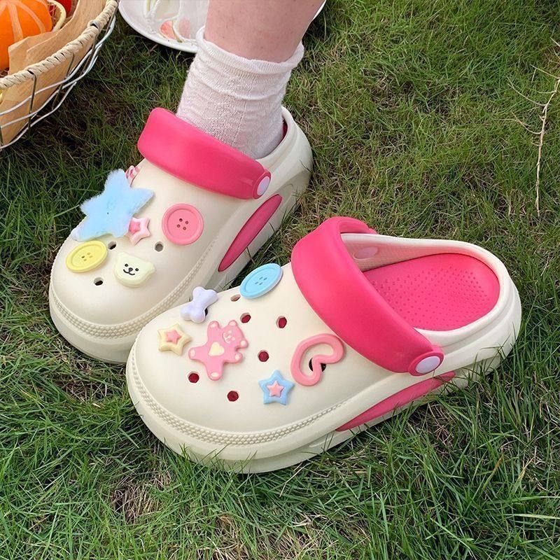 夏季防臭女洞洞鞋度假半包头凉拖鞋沙滩厚底时尚防滑外穿百搭海