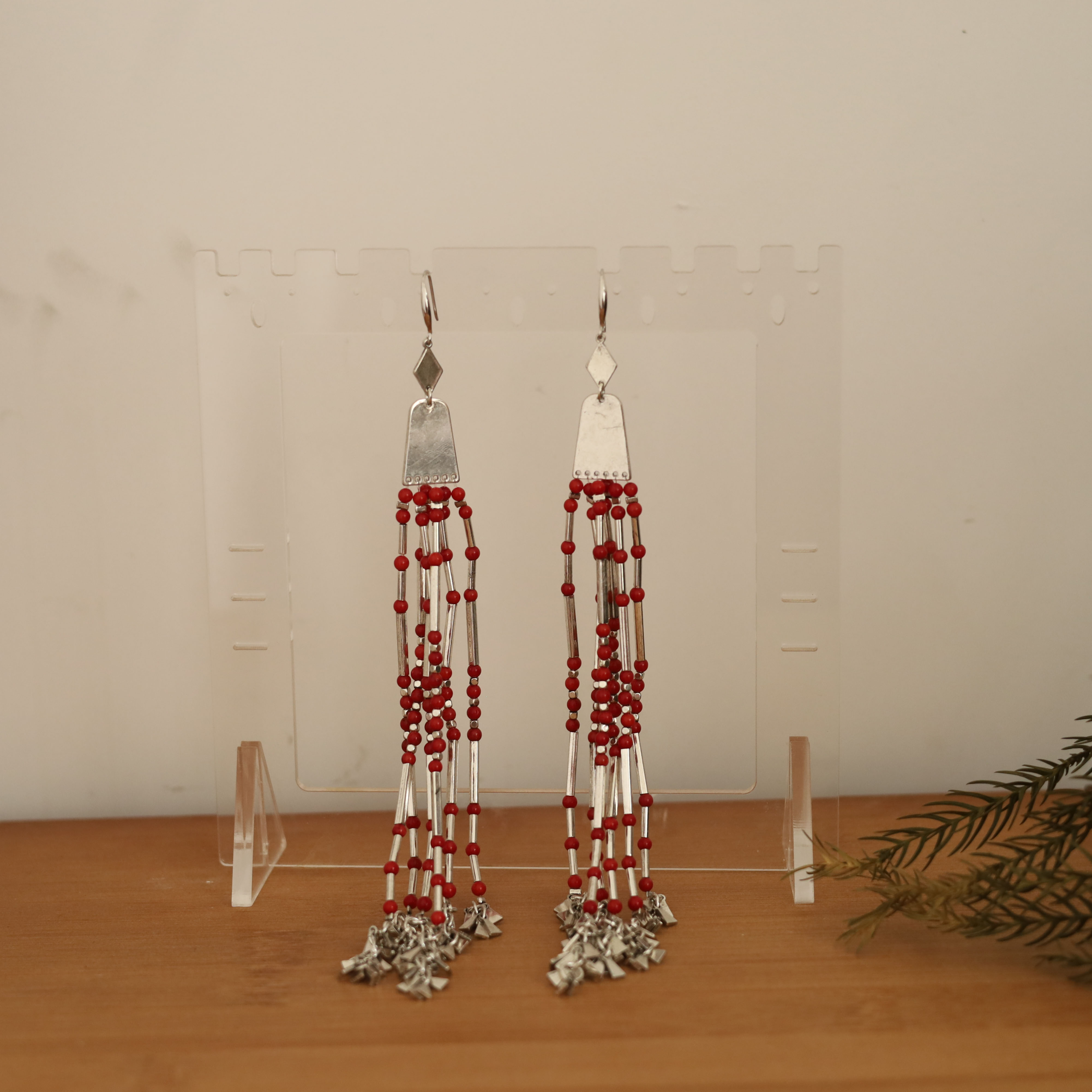 铜合金耳饰 女红色原创设计耳环饰品手工古典时尚民族风耳环长款