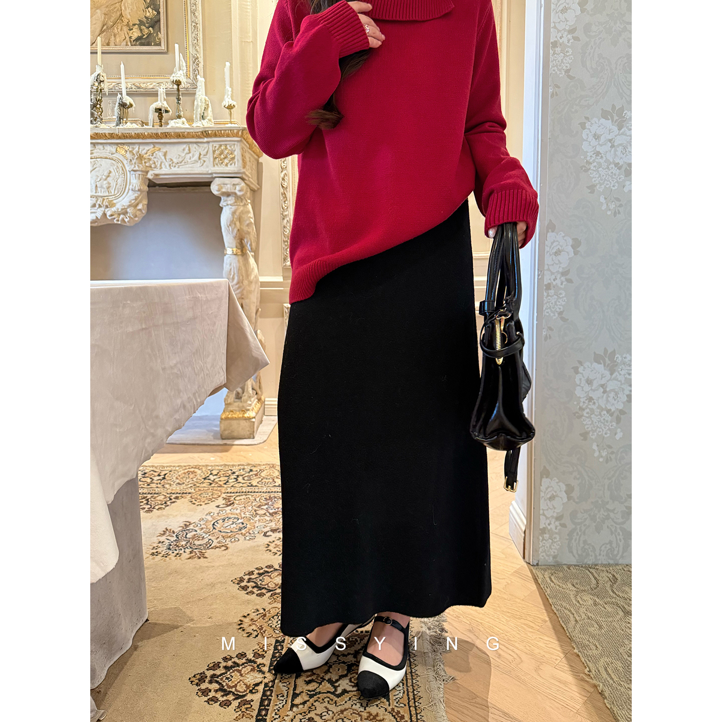 应小姐【万搭公式】微胖大码冬季韩版复古温柔气质优雅直筒半身裙