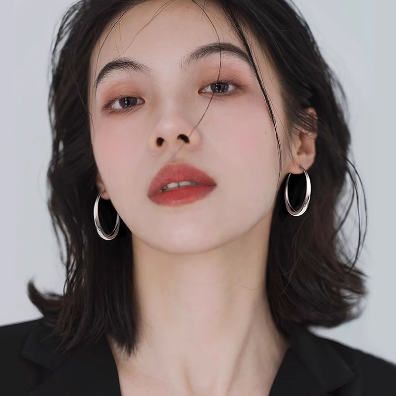 925银耳饰 气质欧美大耳圈简约素圈耳环2025新款爆款高级小众时尚