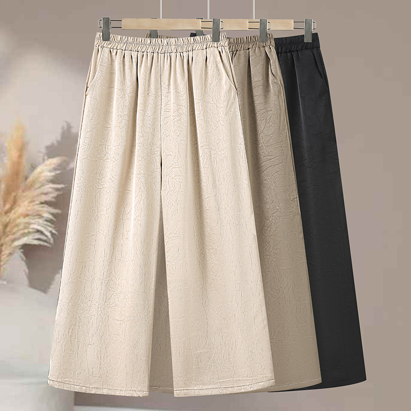 妈妈冰丝阔腿裤女夏薄款2025新款垂感凉凉裤醋酸缎面直筒休闲裤子
