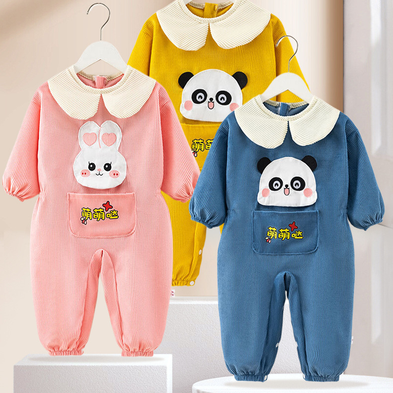 儿童爬爬服秋冬连体式宝宝罩衣婴儿学步爬行服外穿哈衣户外防脏衣