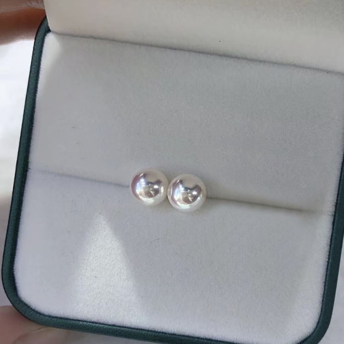 【珠纪儿】淡水极光正圆珍珠简约款素钉S925银针珍珠耳钉