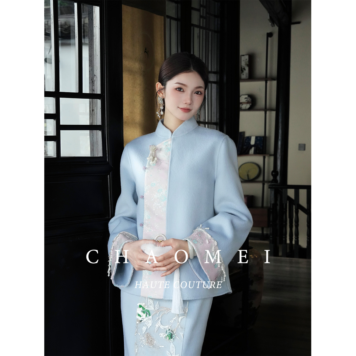 【清风渡】冯（CHAOMEI国风新中式女装双面呢冬季新款100绵羊毛套装