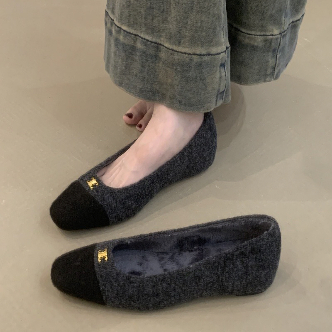 QS-922-10内增高3cm好穿又保暖毛鞋2025加绒方头浅口软底单鞋