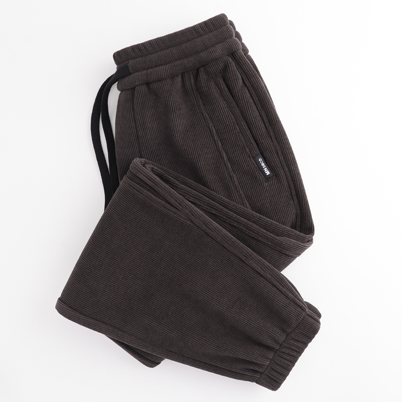 BQDK灯芯绒重磅咖啡色裤子男秋冬加绒加厚休闲运动裤抓绒束脚卫裤