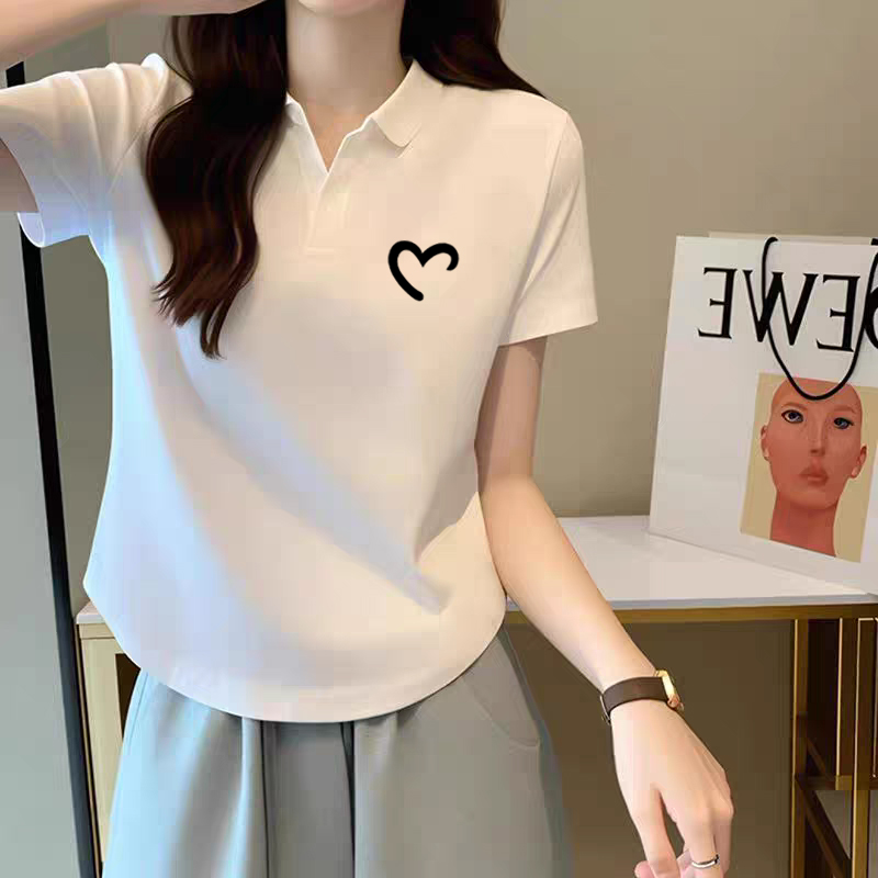 婳娇弧形设计感下摆上衣新款2025夏季显瘦正肩短袖t恤女装polo衫