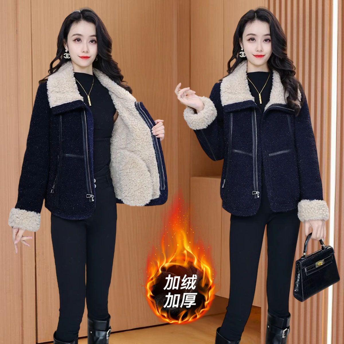 【拉夏】小个子时尚毛呢外套女冬季2025气质高级感加绒加厚爆款大衣