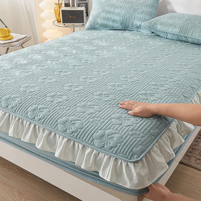 棉床笠带裙边加厚夹棉棉防滑花边款床罩套a类母婴级四季通用