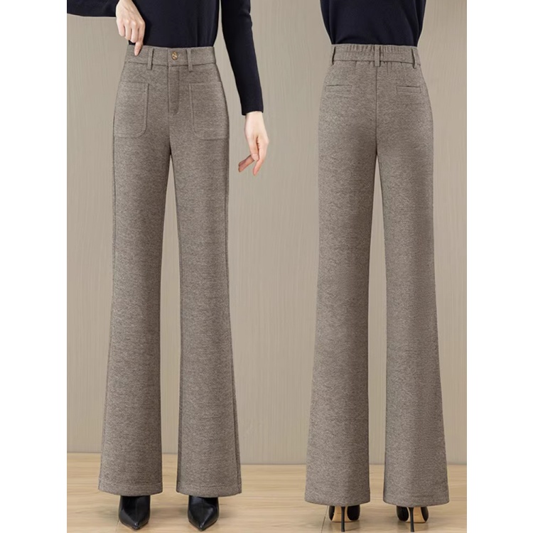 拉夏贝尔简约时尚高腰微喇裤女2025秋冬新款加绒垂感洋气休闲裤子