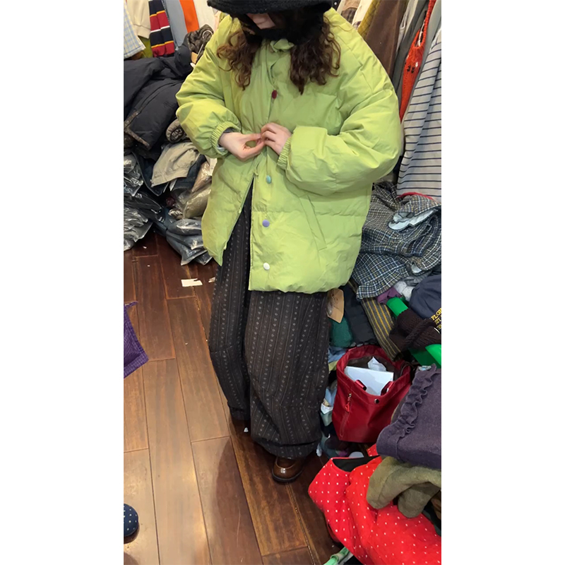 时尚休闲绿色棉服女款秋冬季2025新款小个子洋气显瘦百搭棉衣外套
