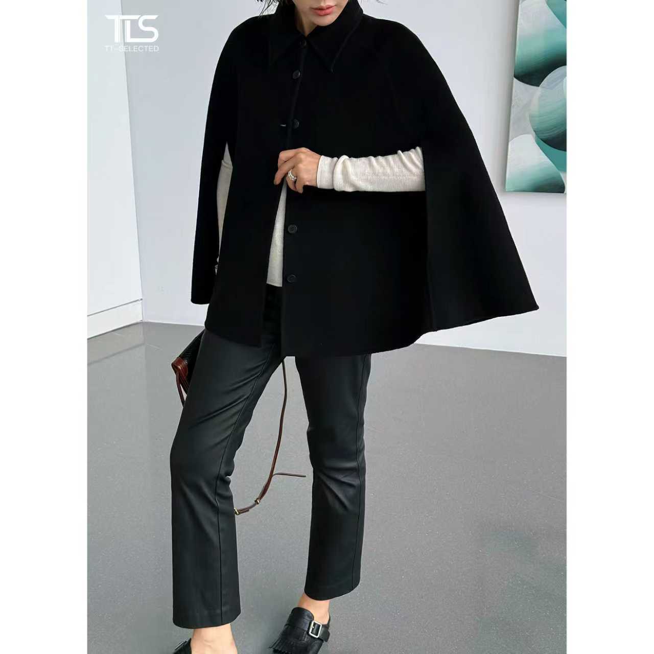 TT【斗篷】山羊绒超细羊毛双面呢A版廓形披肩斗篷大衣WT5046