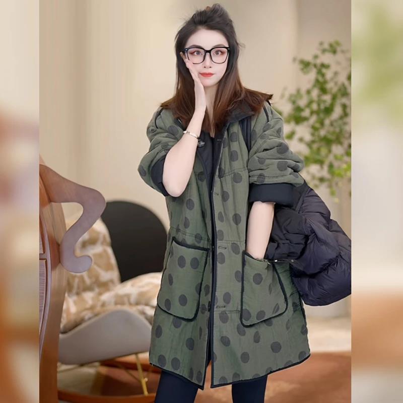 复古休闲宽松中长款羽绒棉服女冬季双面穿保暖夹棉棉衣外套女秋冬