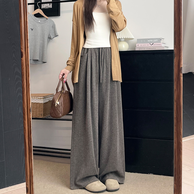 咖色糯米裤女秋季2025新款小个子高腰垂感宽松bf慵懒风直筒阔腿裤