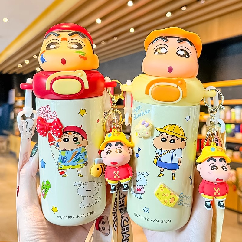 蜡笔小新保温杯女生2025新款上学专用吸管水杯可爱高颜值学生水壶