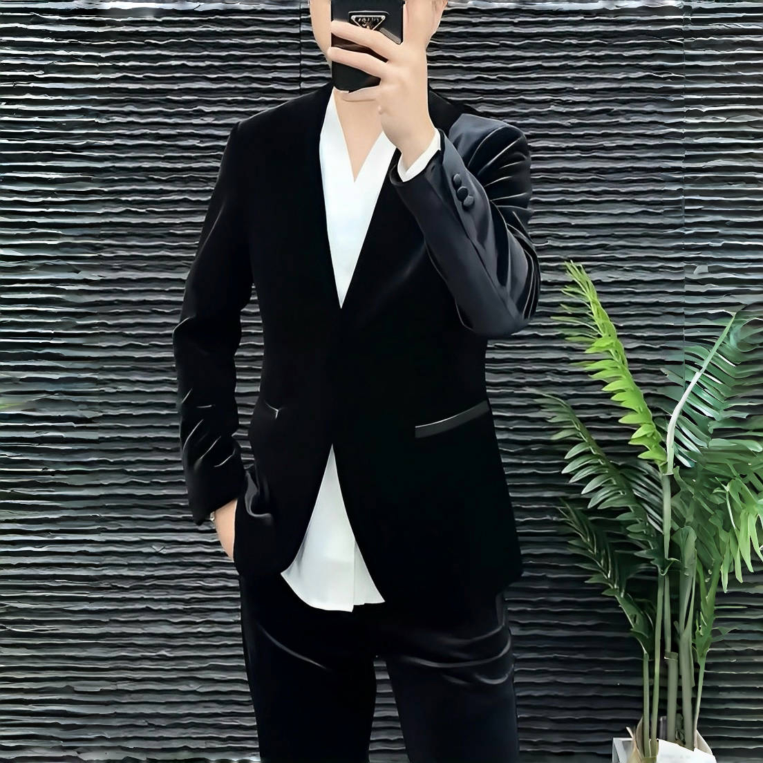 男士西服外套2025年秋季新款时尚休闲商务修身潮流韩版黑色丝绒帅