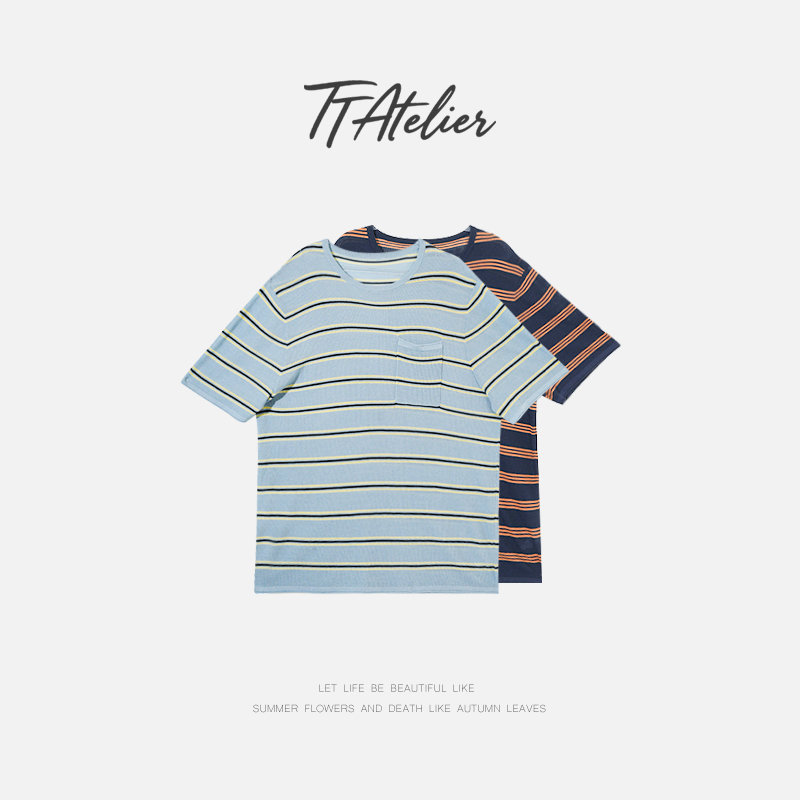 TT设计师【海盐】慵懒感莱赛尔醋酸混纺休闲条纹T恤TT190643