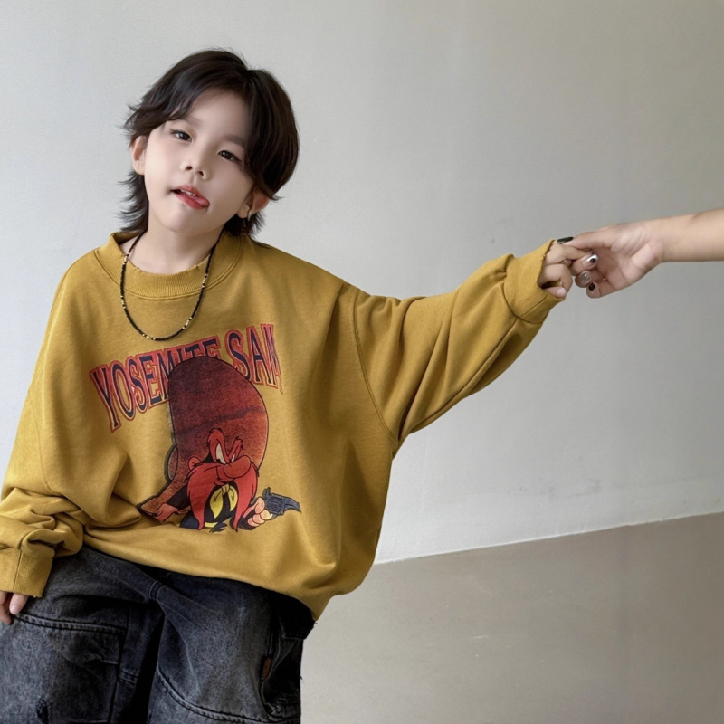 儿童宽松套头卫衣2025秋款男女童韩系印花字母上衣复古时尚长袖潮