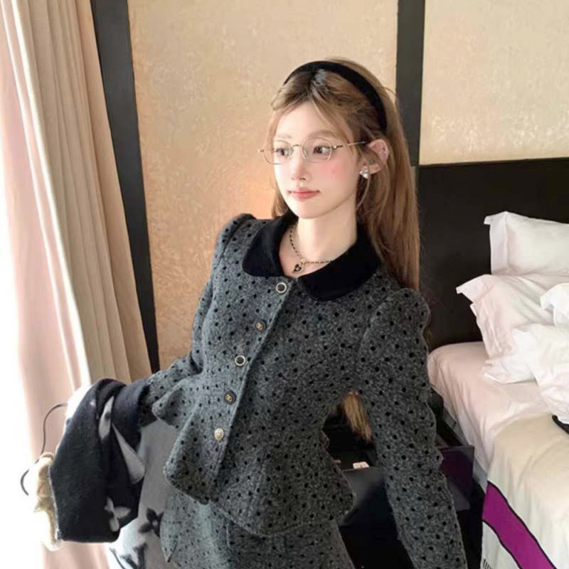 【两件套】【有里布】波点外套半身裙套装女法式套装QJ0138