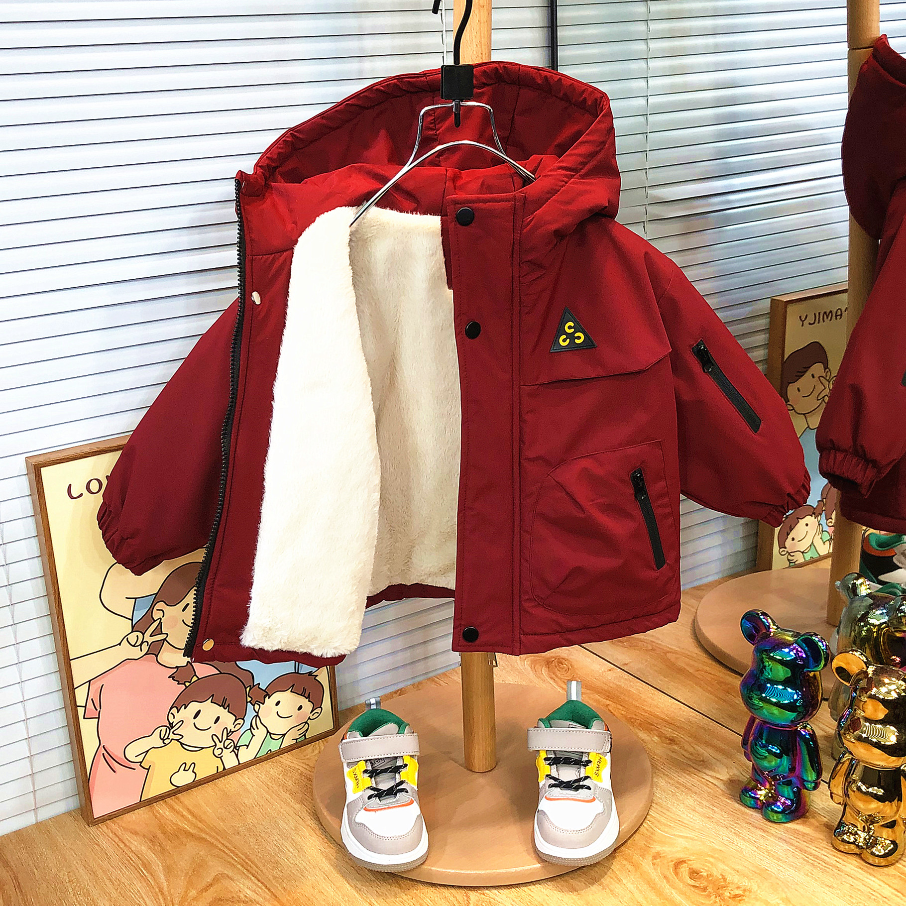 男童加绒夹棉外套秋冬季2025新款男孩棉服加厚冲锋衣儿童冬装棉袄