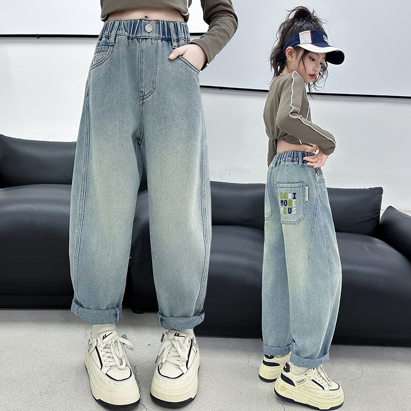 女童牛仔裤春秋洋气老爹裤新款2025韩版大儿童宽松哈伦裤春季裤子