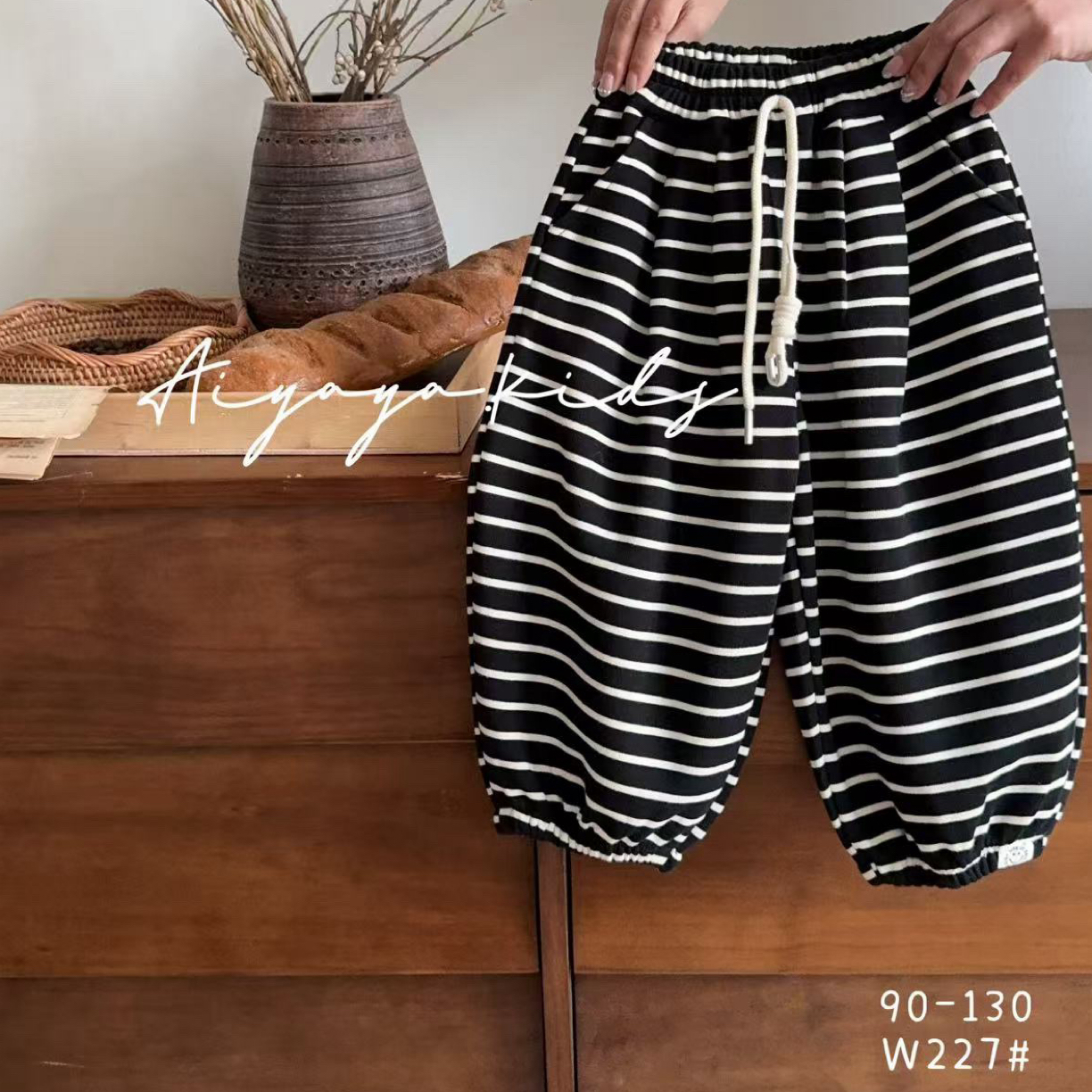 【AYY】秋季新款休闲条纹宽松宝宝百搭运动裤卫裤夏季女童裤子小孩