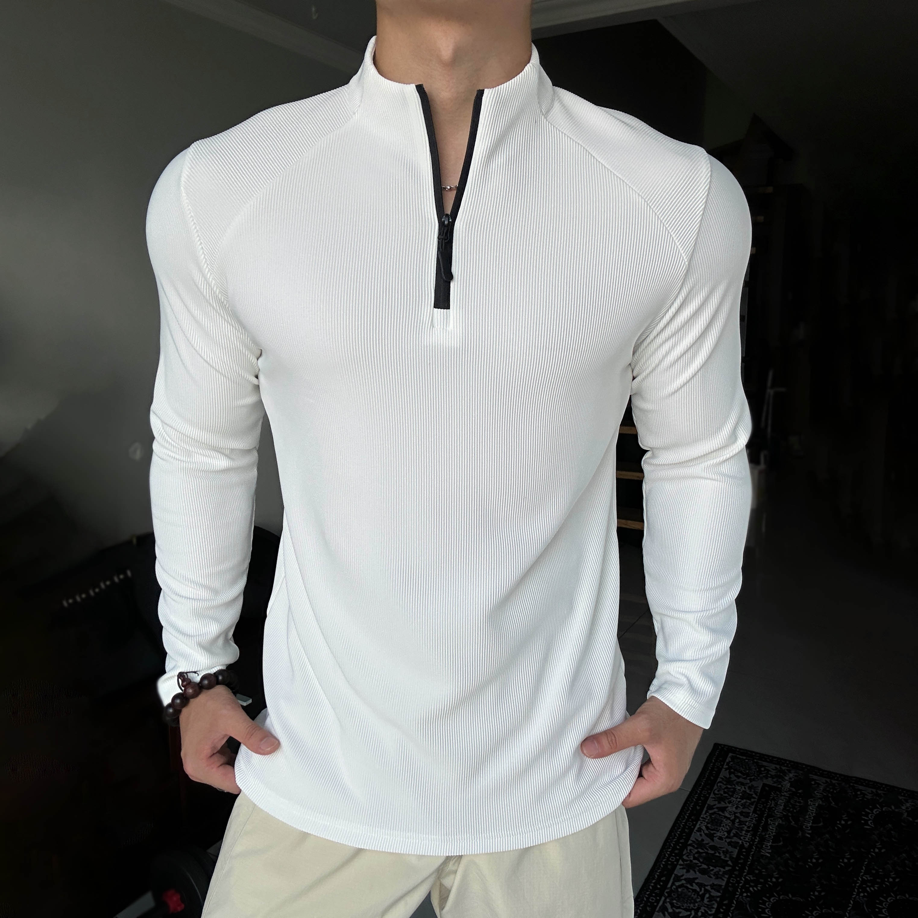 冬秋潮流男士立领半拉链运动长袖休闲百搭保暖健身T恤打底衫