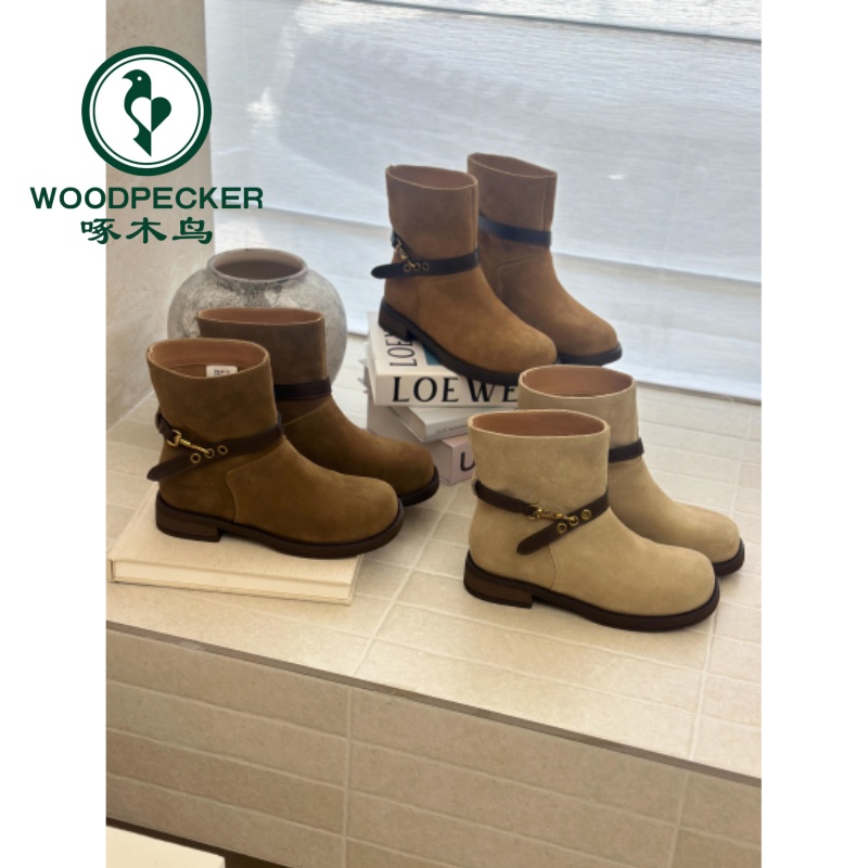 啄木鸟厚底马丁靴女款2025新款秋季爆款短靴子复古西部机车堆堆靴