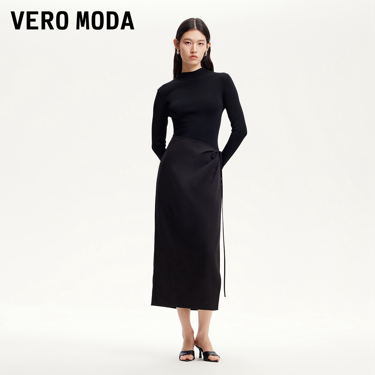 Couture Made商场同款连衣裙半高领拼接搭片式流光风百搭老钱风