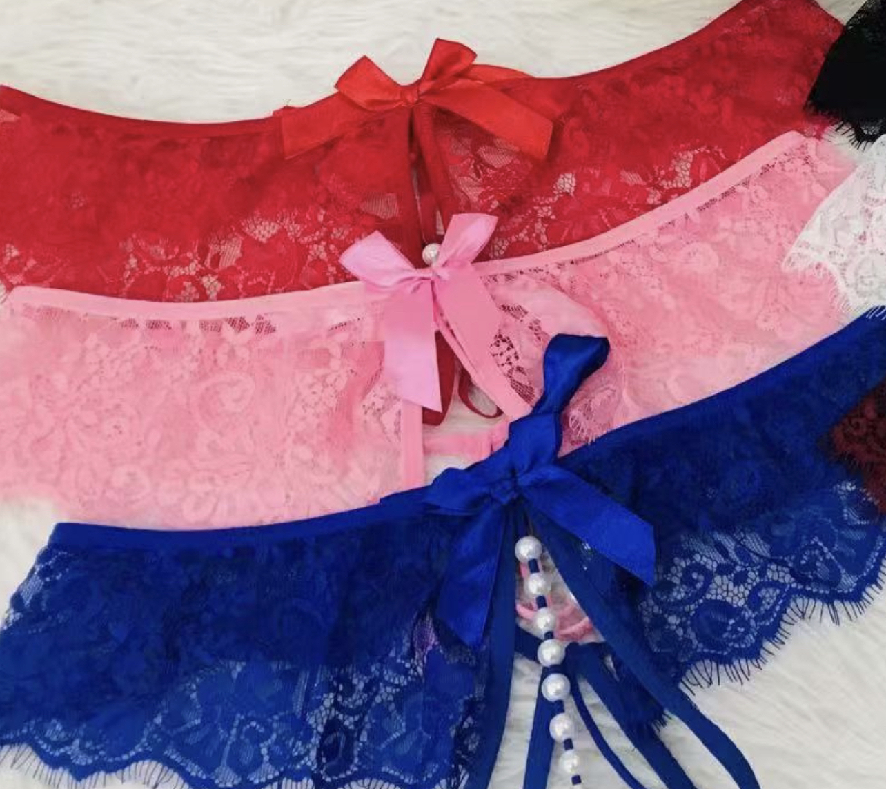 时尚日系蕾丝三角珍珠内裤低腰镂空蝴蝶结甜美纯欲风