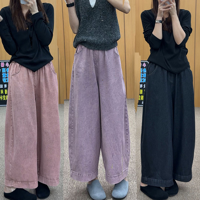 2025年春秋赫本阔腿直筒九分裤女微胖妹妹显瘦遮肉老爹山本牛仔裤