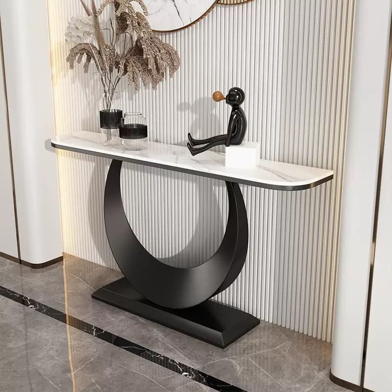 轻奢岩板玄关桌北欧简约现代入户条案台客厅创意半圆端景台靠墙