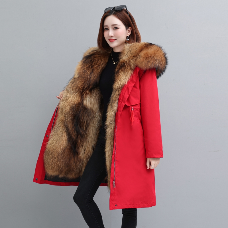 海宁派克服女可拆卸内胆加绒加厚皮毛一体大衣长款保暖毛毛外套冬