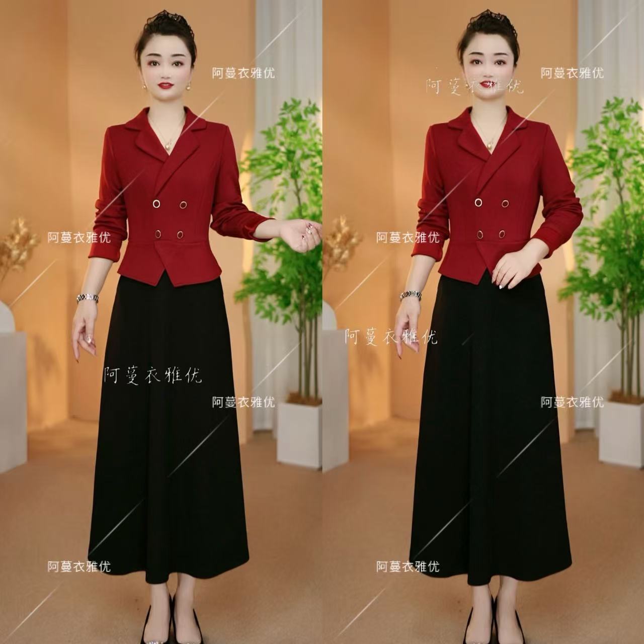 【衣雅优选】8085-2325#新款气质显瘦加厚空气层翻领假两件连衣裙