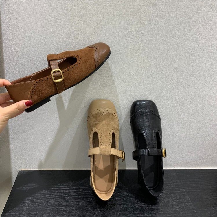 洋气浅口单鞋女2025秋季新款森系文艺复古方头一脚蹬软平底休闲鞋