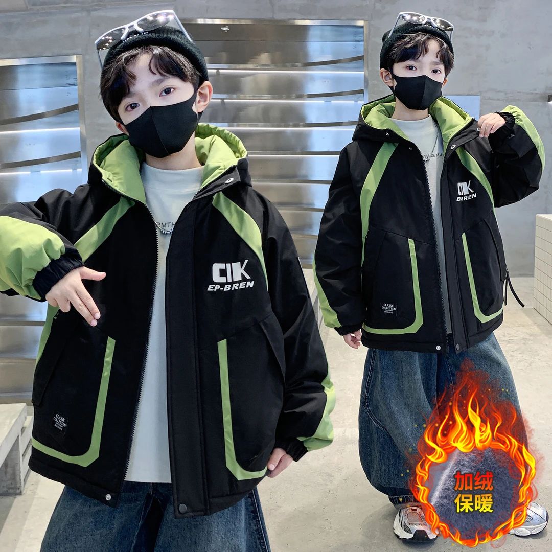 男童外套加绒加厚秋冬款2025新款儿童中大童男孩冬季棉服上衣保暖