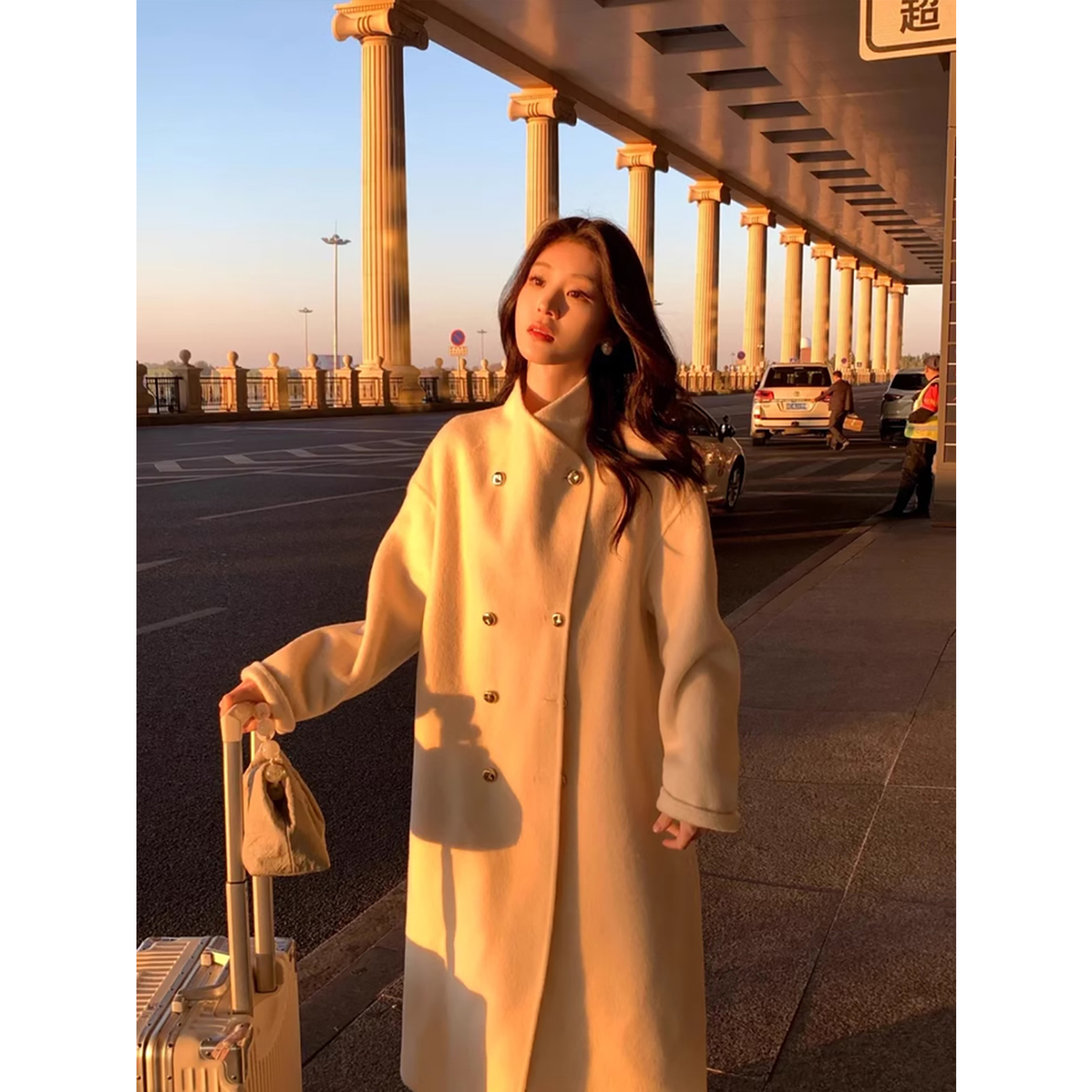 珐悦100羊毛大衣女2025立领温柔长款加厚显瘦宽松洋气冬双面外套