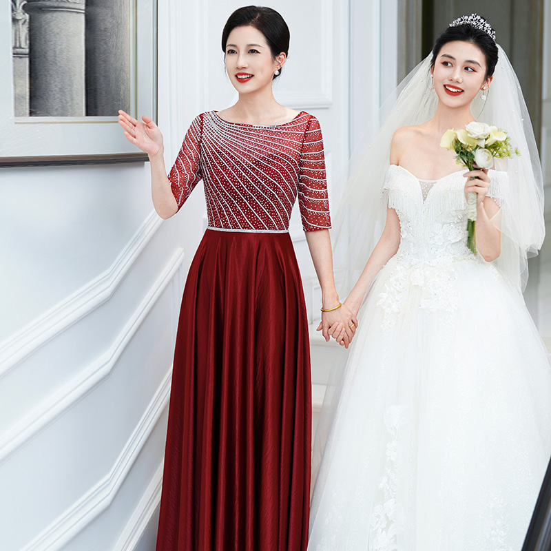 5962高端设计感晚宴主持人演出敬酒礼服长裙高贵结婚喜婆婆婚宴装