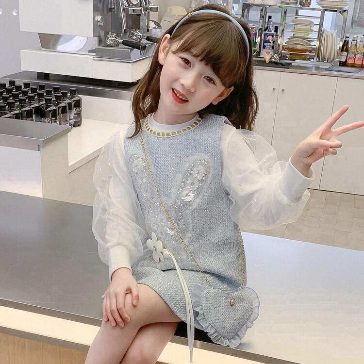 2025新款衣服儿童秋款时尚韩儿童韩版网眼长款舞台连衣裙