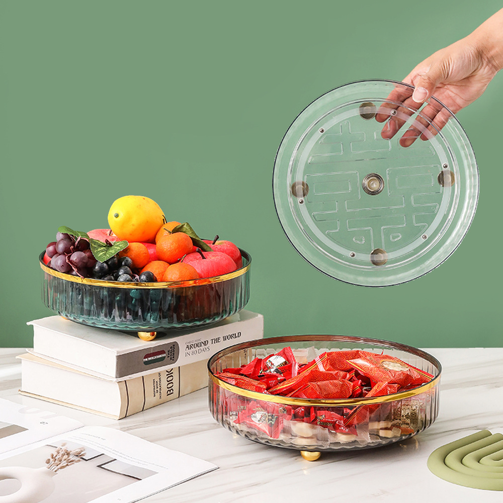 托盘ins风家用客厅收纳盘干果盘欧式新年旋转糖果盘糖果盘