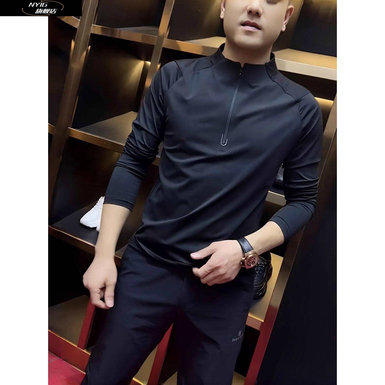 NYIG新款卫衣男简约无痕半拉链套头小衫立领户外运动休闲长袖T恤