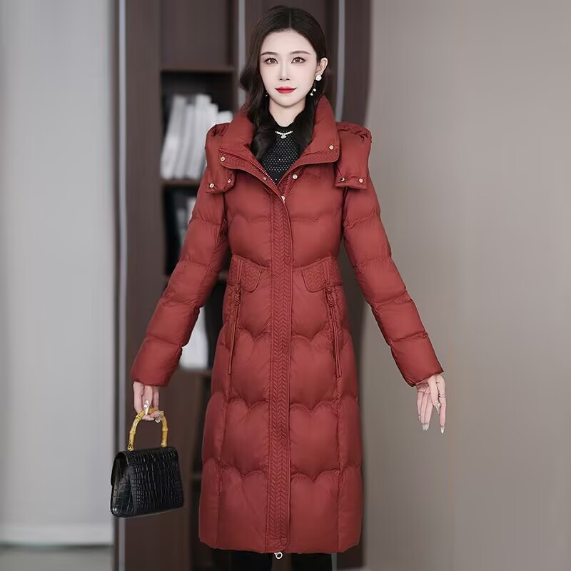 长款羽绒服2025新款冬季时尚中长款修身显瘦加厚保暖白鸭绒外套