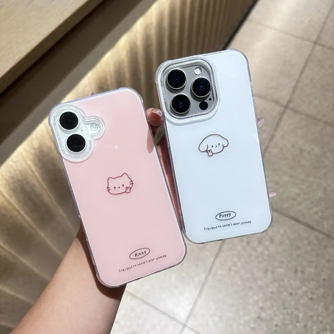 比耶小猫小狗情侣imd手机壳适用苹果iPhone17/16/15华为p70/oppo