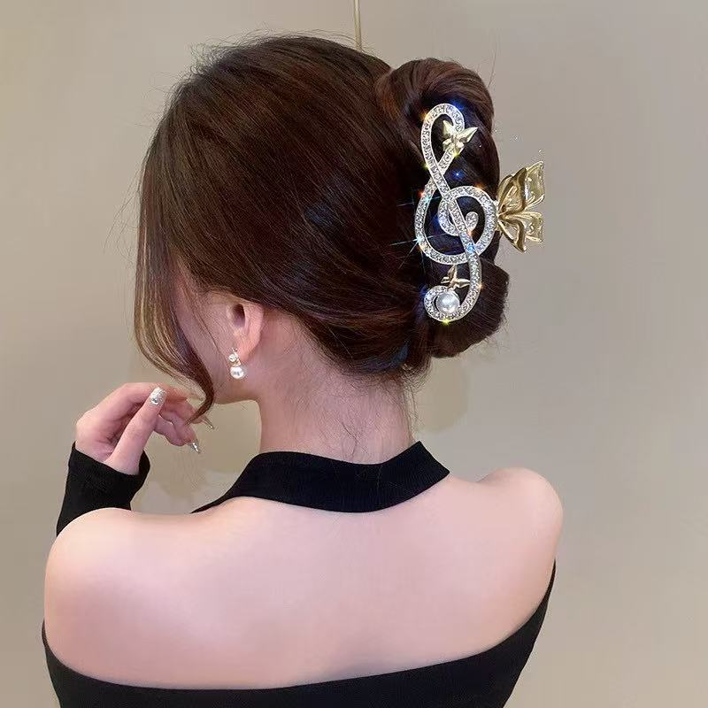 秋冬网红音符发夹鲨鱼夹大号发饰洋气头饰后脑勺长头发夹子抓夹女